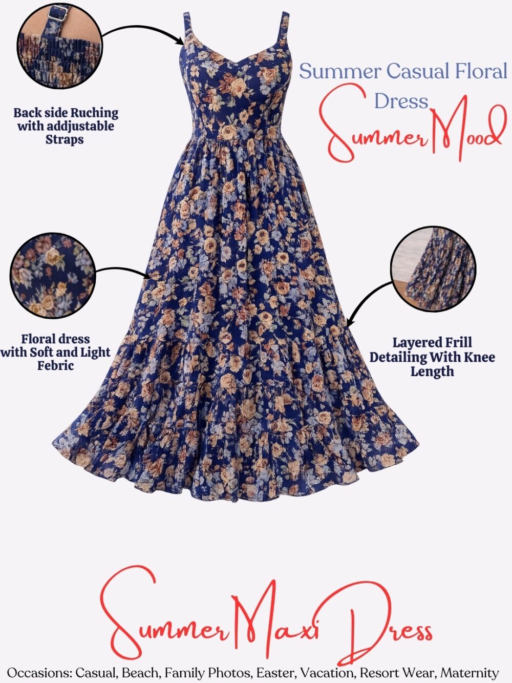 483 Women's Navy Blue Floral Printed Maxi Dress | Sleeveless Chiffon Summer Dress