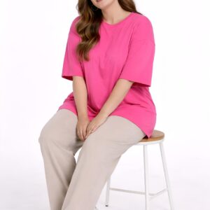 Women's Plus Size Hot Pink Oversized T-Shirt | Loose Fit Round Neck Casual Tee