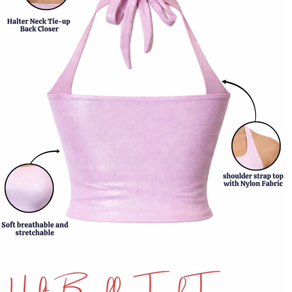 499 Women's Shimmer Lavender Halter Neck Backless Crop Top