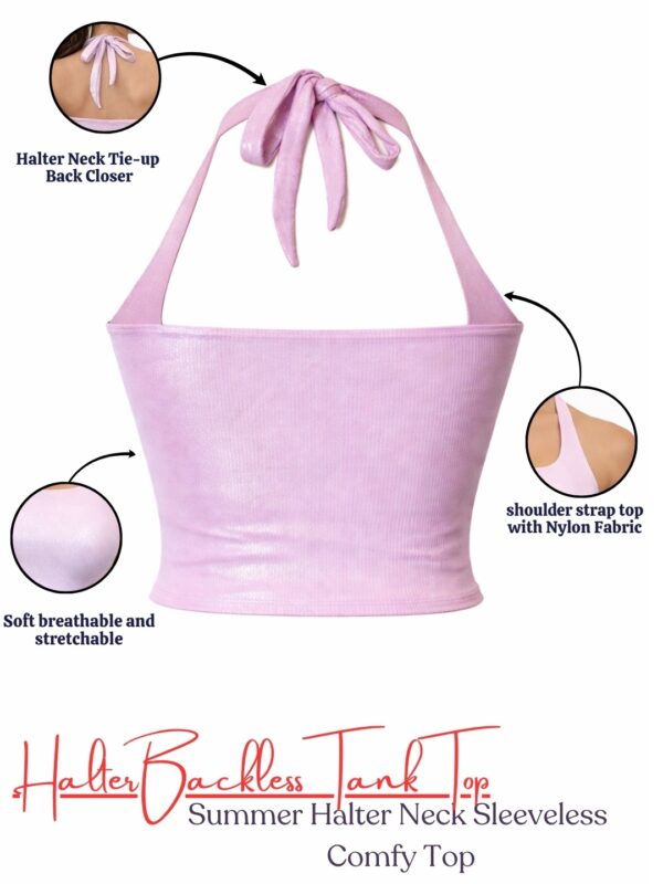 499 Women's Shimmer Lavender Halter Neck Backless Crop Top