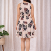 5 Women's Beige Floral Sleeveless Fit & Flare Mini Dress | Casual Summer Tiered Skater Dress
