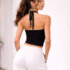 7 Women's Black Halter Neck Backless Crop Tank Top | Sleeveless Stretch Fitted Summer Top