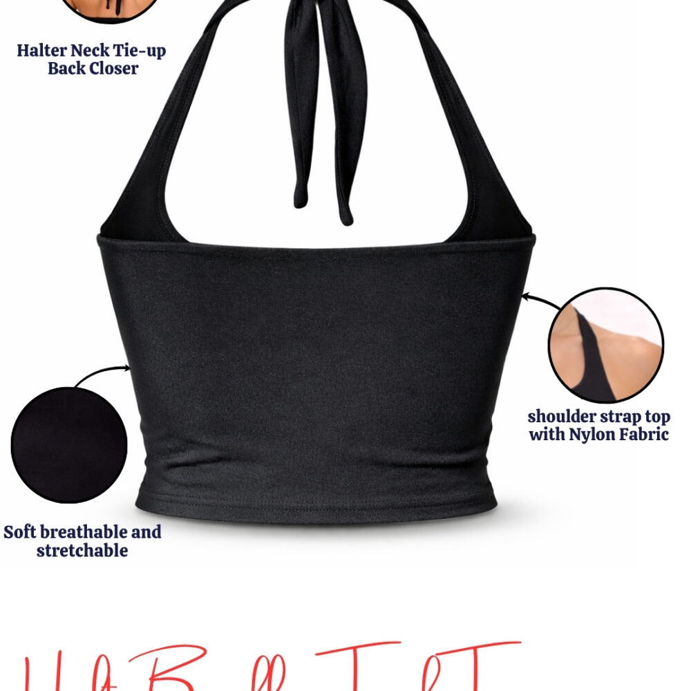 Women's Black Halter Neck Backless Crop Tank Top | Sleeveless Stretch Fitted Summer Top