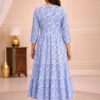 Women's Blue Printed V-Neck A-Line Maxi Dress | Casual Summer Dress