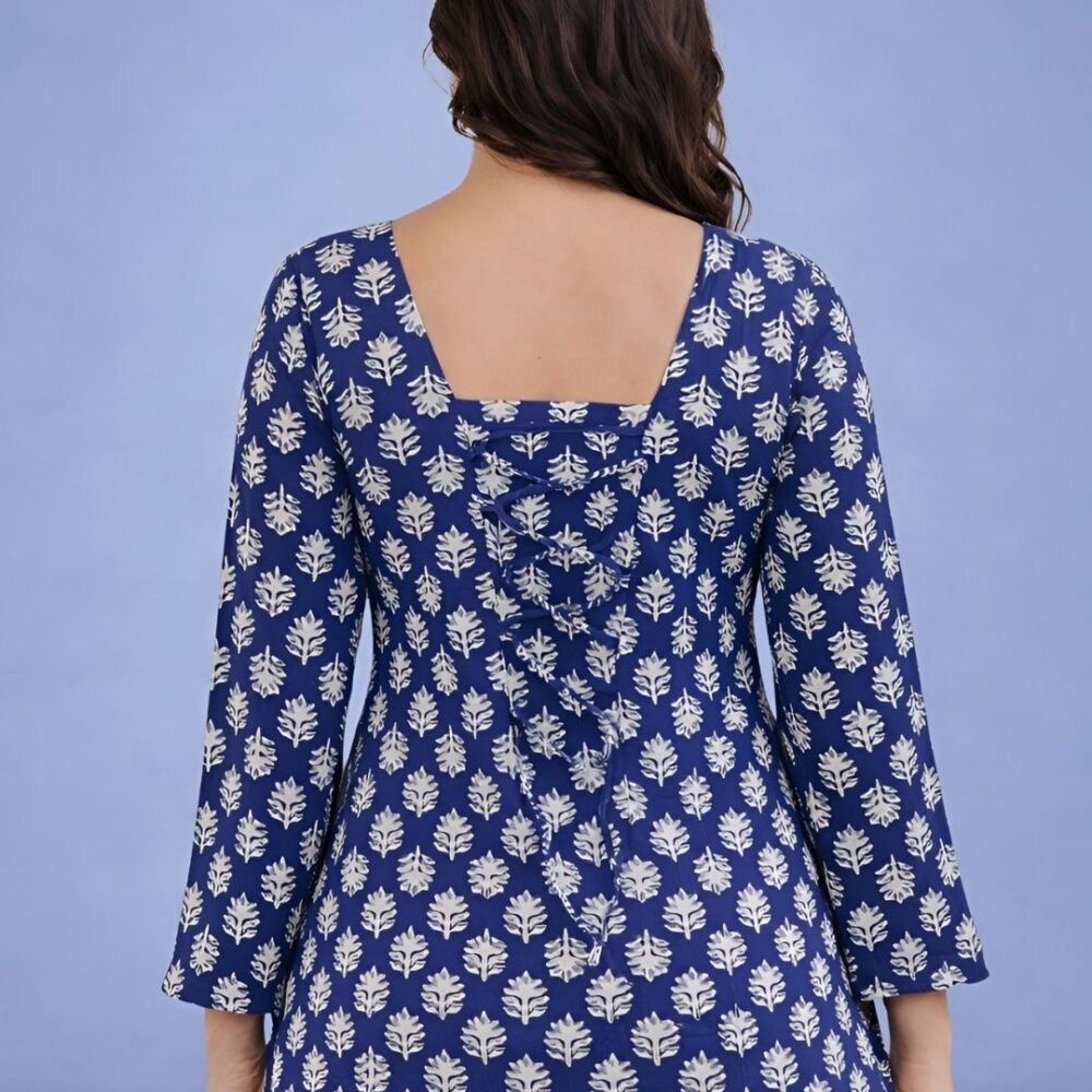 Untitled design (2) Women's Blue Floral Print Peplum Top | Square Neck Top