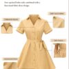 Women's Beige Shirt Dress with Belt | Collared Button Down Midi Dress