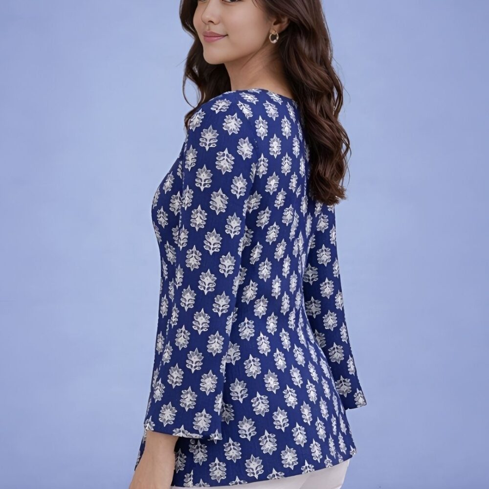 Untitled design Women's Blue Floral Print Peplum Top | Square Neck Top