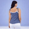 Women's Navy Blue Printed Tie-Up Strap Camisole Top with Lace Neck