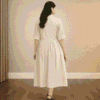 Women's Cream Shirt Collar Midi Dress | Solid A-Line Casual Cotton Blend Dress