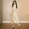 Women's Cream Shirt Collar Midi Dress | Solid A-Line Casual Cotton Blend Dress
