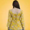 Women's Yellow Floral Printed Top | Square Neck Casual Cotton Top