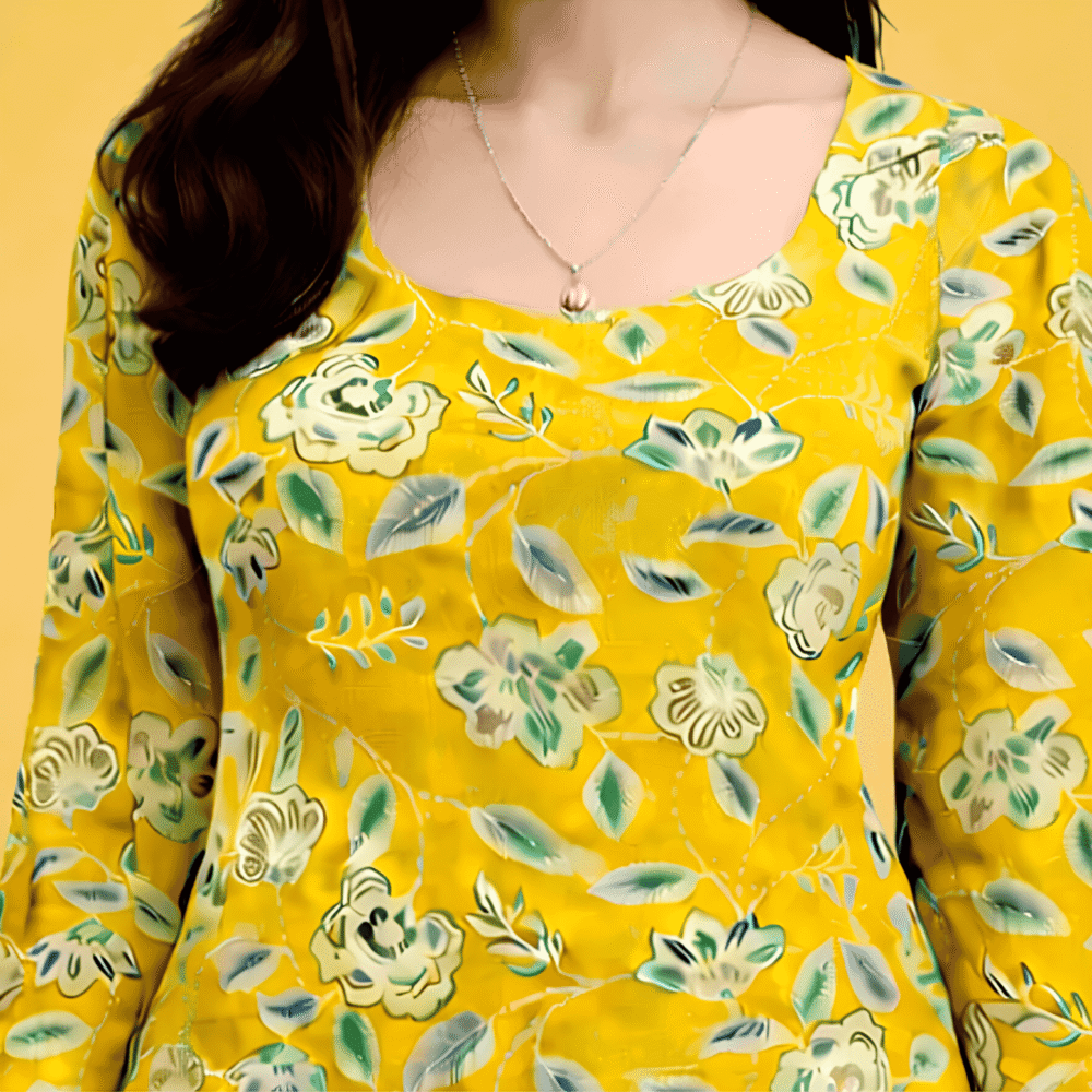 aifaceswap-output (6) Women's Yellow Floral Printed Top | Square Neck Casual Cotton Top