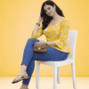 Women's Yellow Floral Printed Top | Square Neck Casual Cotton Top