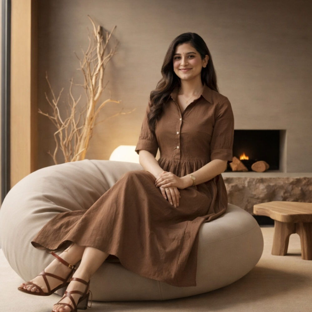 WearOne Brown Cotton Midi Dress for Women WearOne Cotton Midi Dress for Women in Brown Color