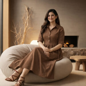 WearOne Brown Cotton Midi Dress for Women WearOne Cotton Midi Dress for Women in Brown Color