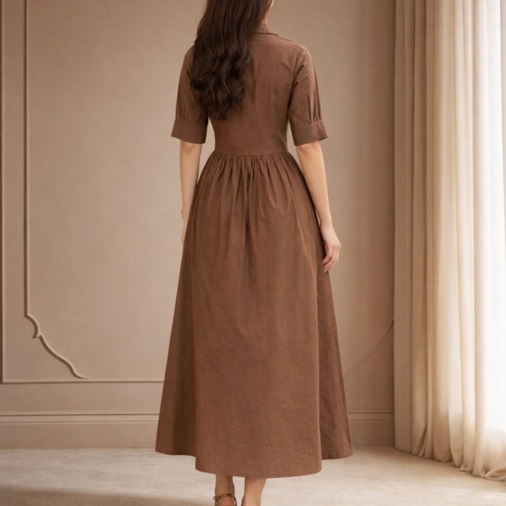 WearOne Brown Cotton Midi Dress for Women WearOne Cotton Midi Dress for Women in Brown Color