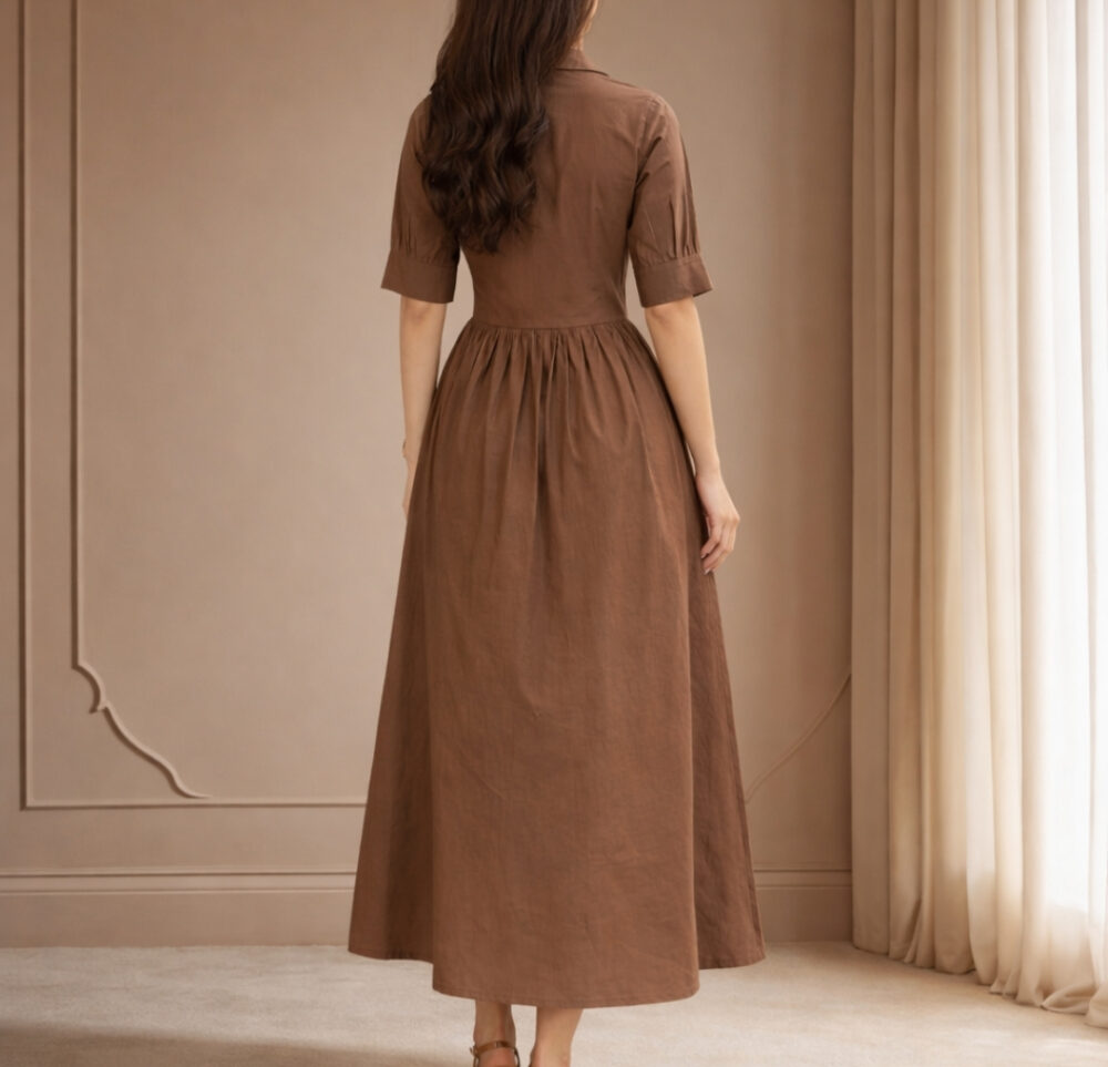 WearOne Brown Cotton Midi Dress for Women WearOne Cotton Midi Dress for Women in Brown Color
