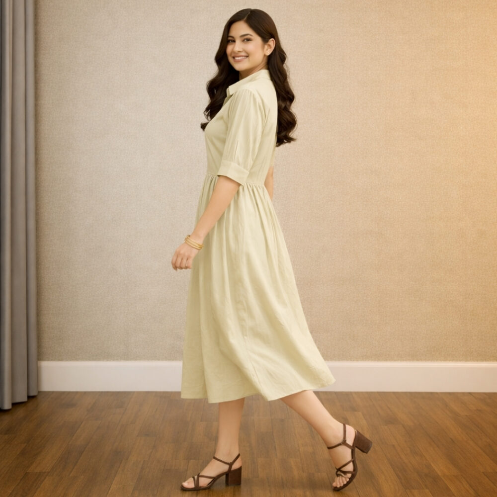 wearone-cotton-midi-dress-for-women-cream (2) WearOne Brown Cotton Midi Dress