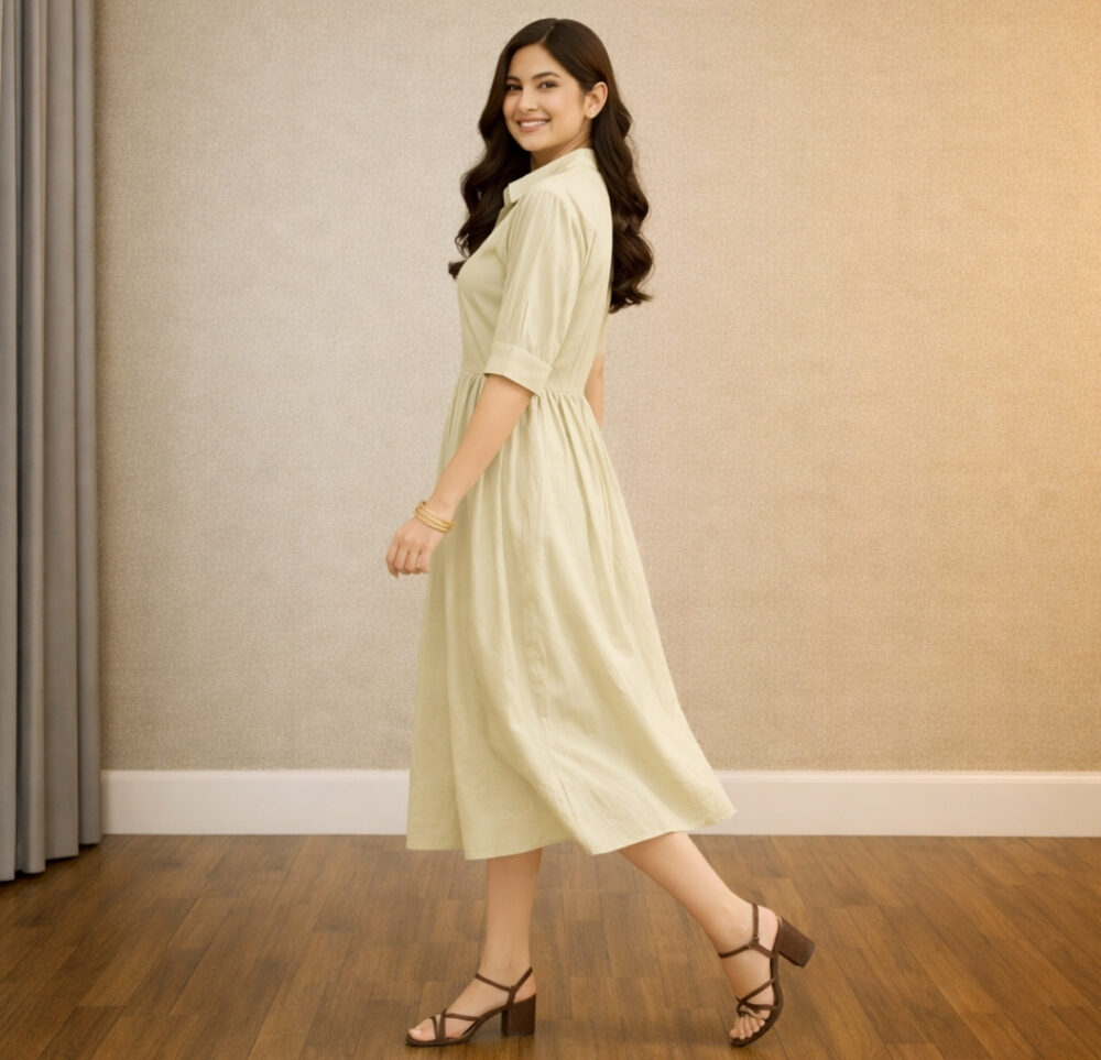 wearone-cotton-midi-dress-for-women-cream (2) WearOne Brown Cotton Midi Dress