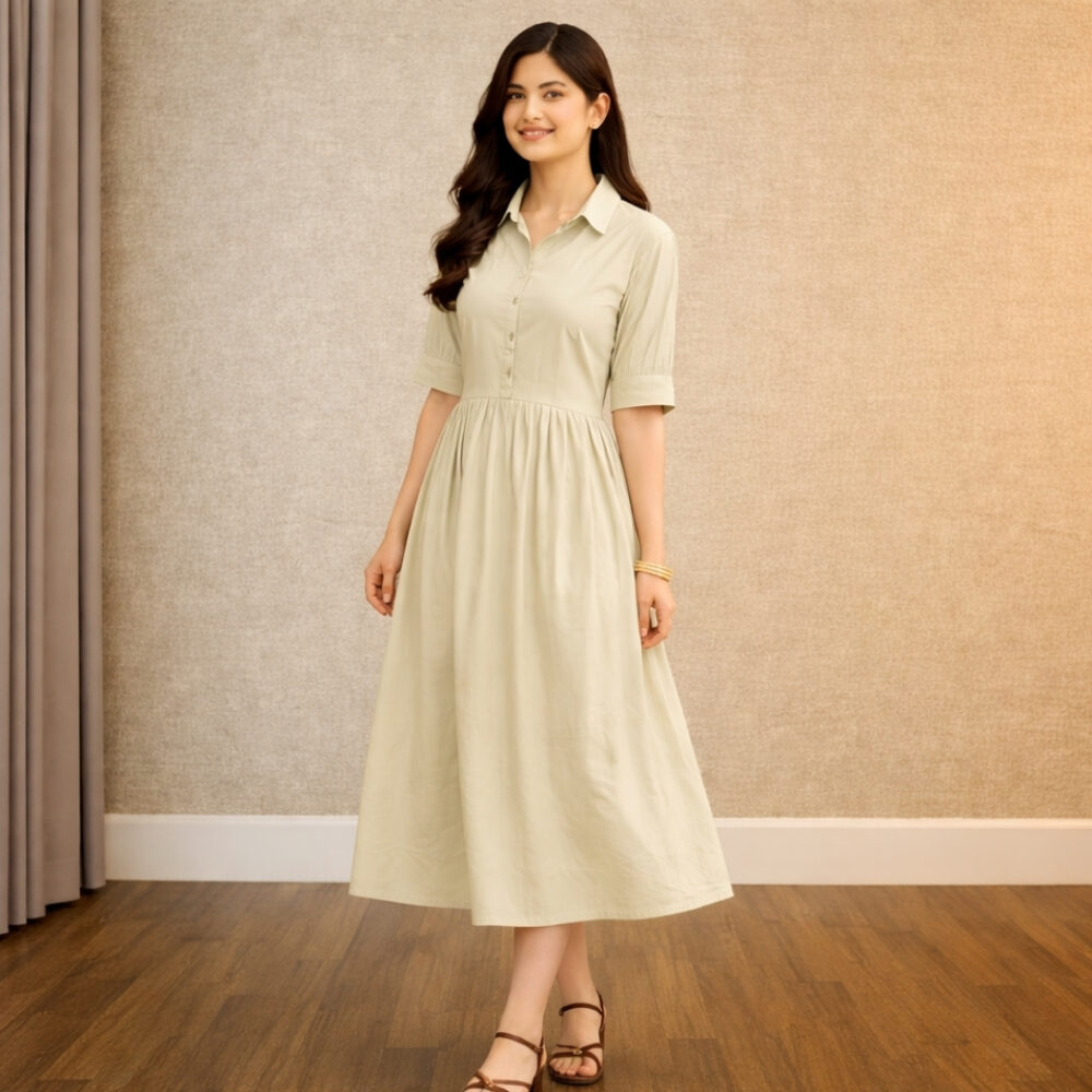 wearone-cotton-midi-dress-for-women-cream (4) WearOne Cotton Midi Dress for Women