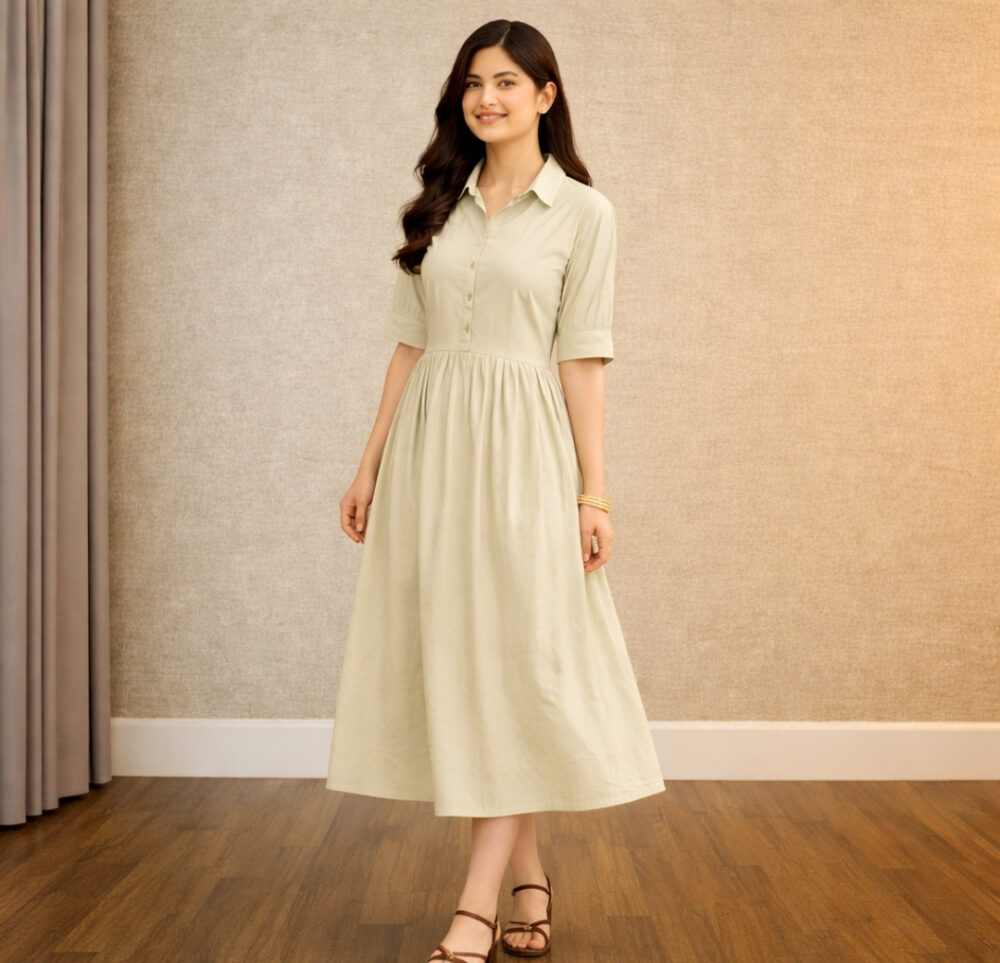 wearone-cotton-midi-dress-for-women-cream (4) WearOne Cotton Midi Dress for Women