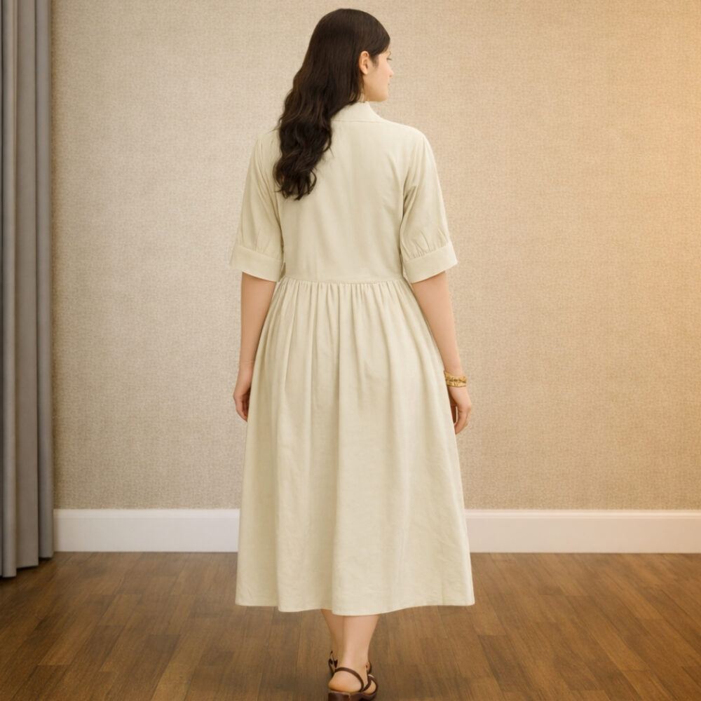 wearone-cotton-midi-dress-for-women-cream (5) WearOne Cotton Midi Dress for Women