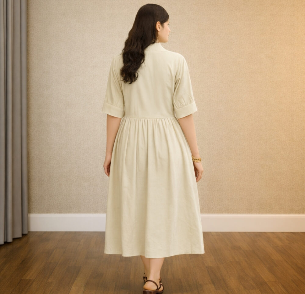 wearone-cotton-midi-dress-for-women-cream (5) WearOne Cotton Midi Dress for Women