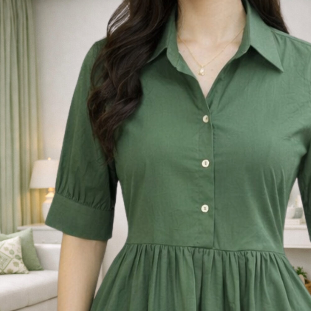 WearOne Green Cotton Midi Dress for Women WearOne Cotton Midi Dress for Women in Green Color