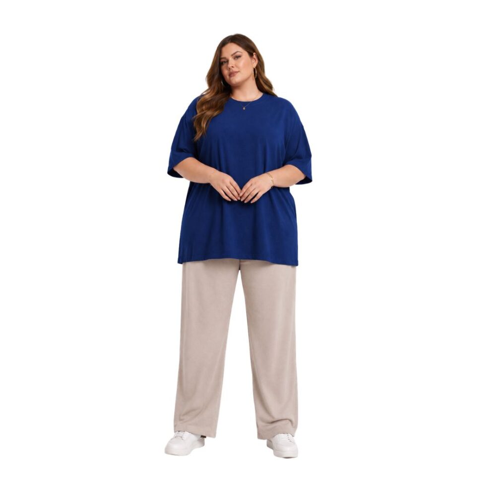 WearOne Blue Oversized Cotton T-Shirt for Women WearOne Women's Oversized Cotton T-Shirt in Blue