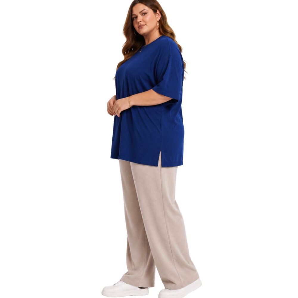 WearOne Blue Oversized Cotton T-Shirt for Women WearOne Women's Oversized Cotton T-Shirt in Blue