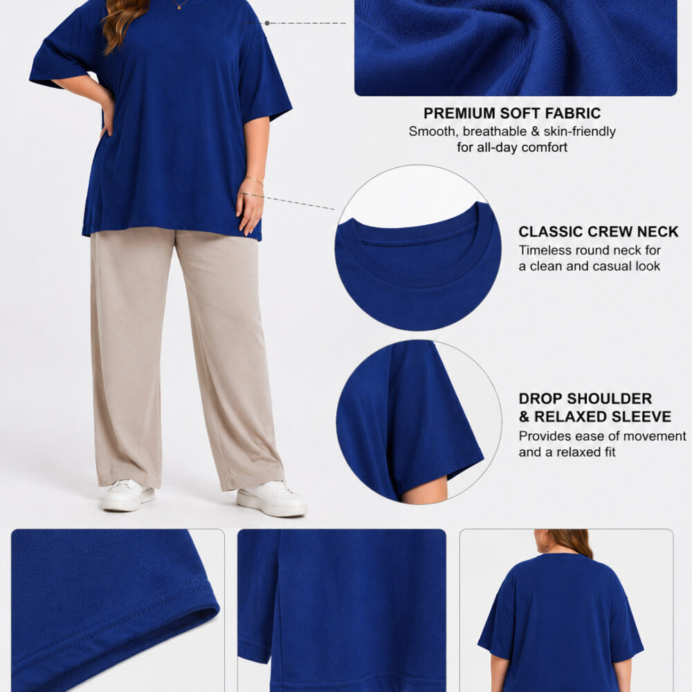 WearOne Blue Oversized Cotton T-Shirt for Women WearOne Women's Oversized Cotton T-Shirt in Blue