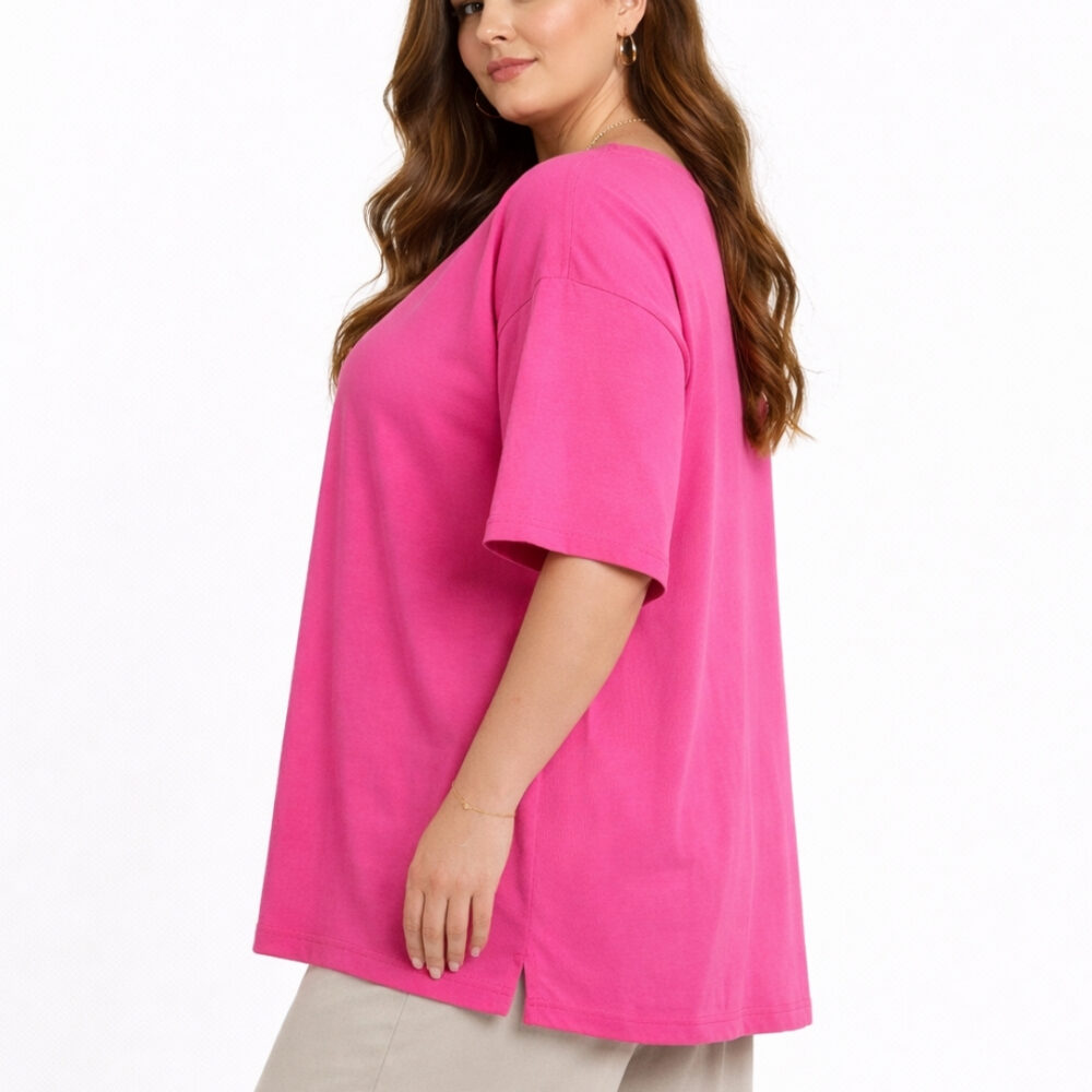 WearOne Pink Oversized Cotton T-Shirt for Women WearOne Women's Oversized Cotton T-Shirt in Pink