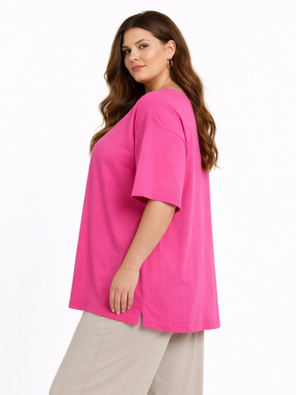 WearOne Pink Oversized Cotton T-Shirt for Women WearOne Women's Oversized Cotton T-Shirt in Pink