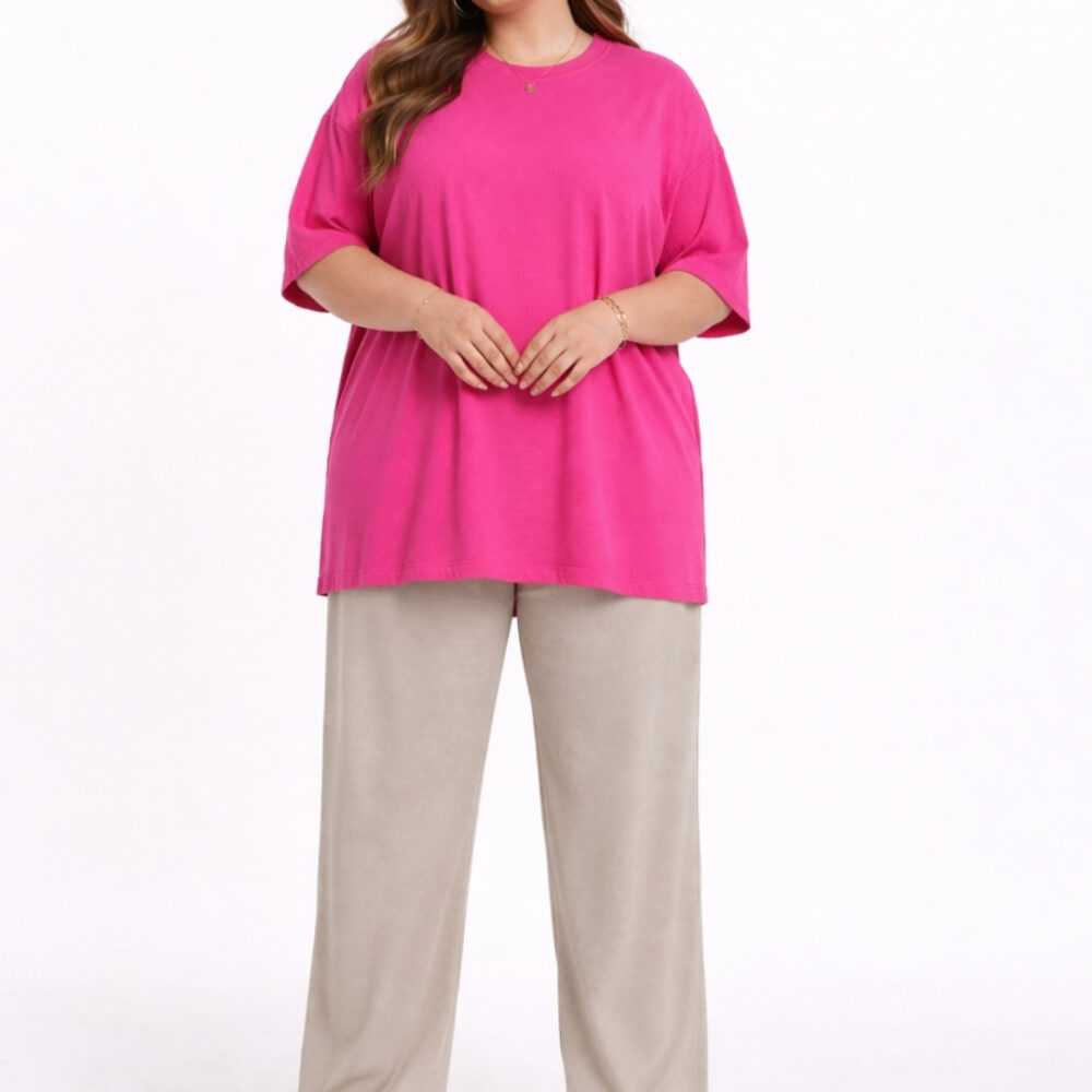 WearOne Pink Oversized Cotton T-Shirt for Women WearOne Women's Oversized Cotton T-Shirt in Pink