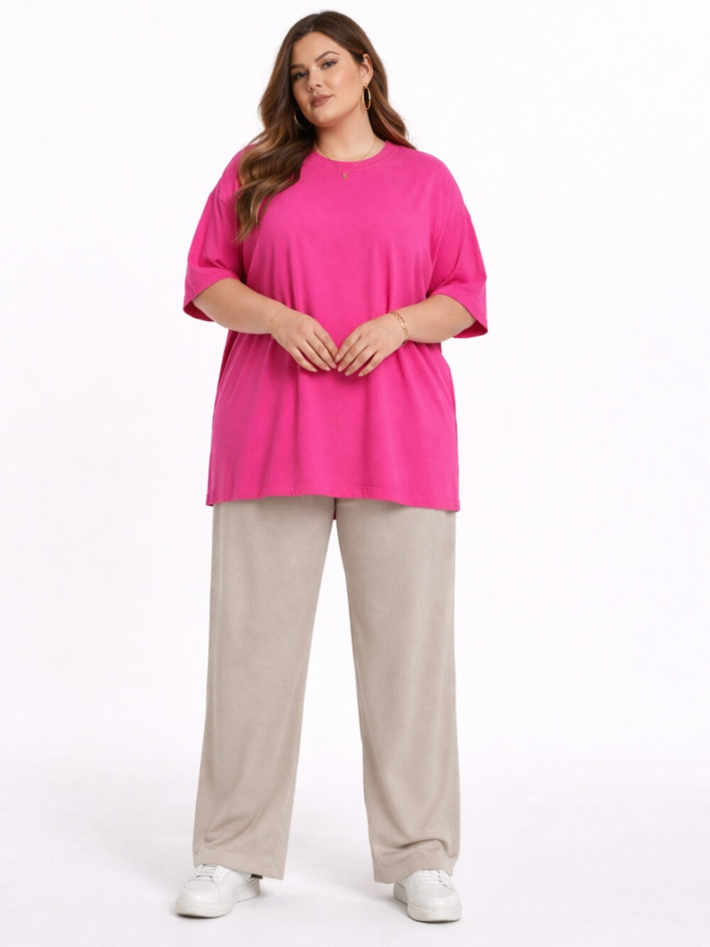 WearOne Pink Oversized Cotton T-Shirt for Women WearOne Women's Oversized Cotton T-Shirt in Pink