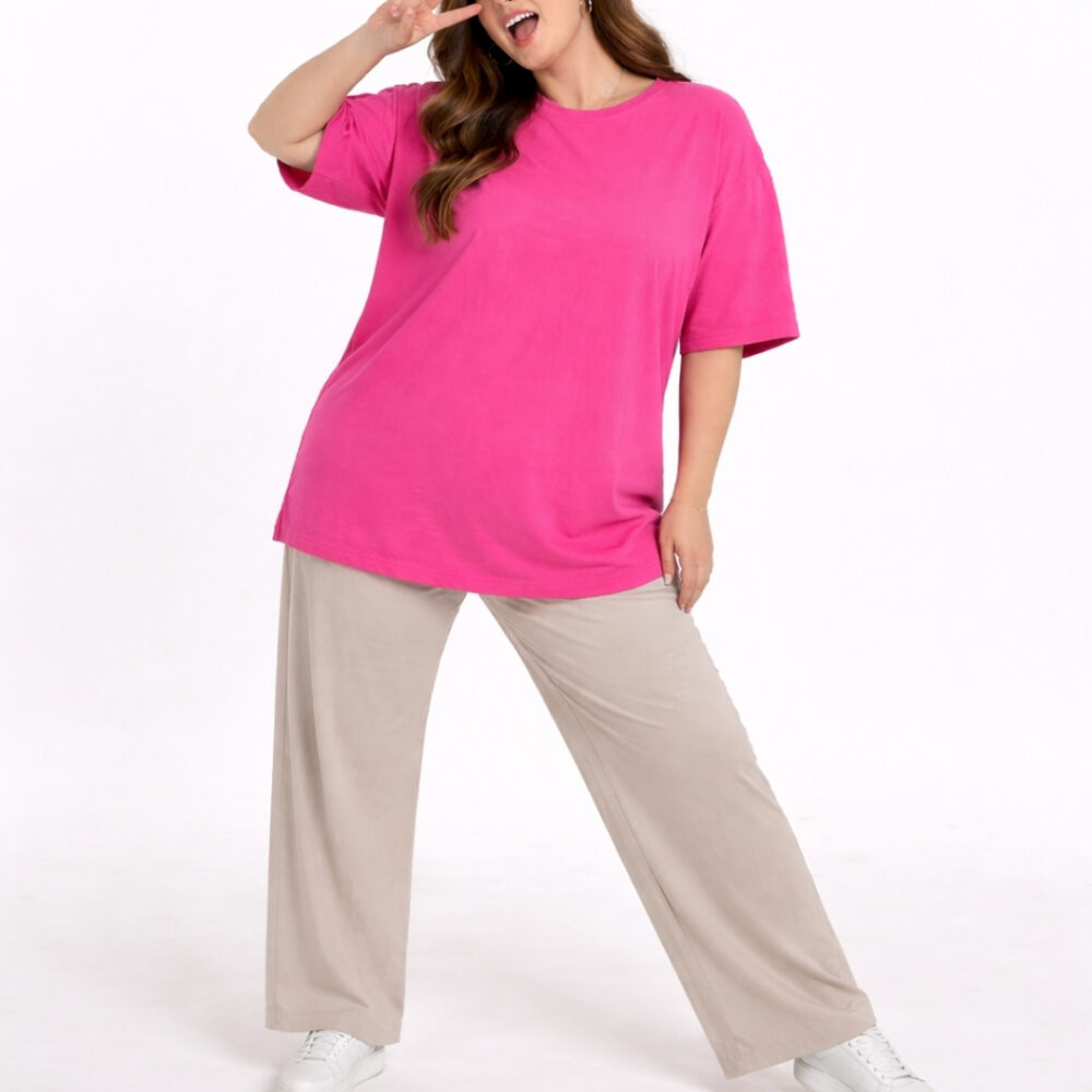 WearOne Pink Oversized Cotton T-Shirt for Women WearOne Women's Oversized Cotton T-Shirt in Pink