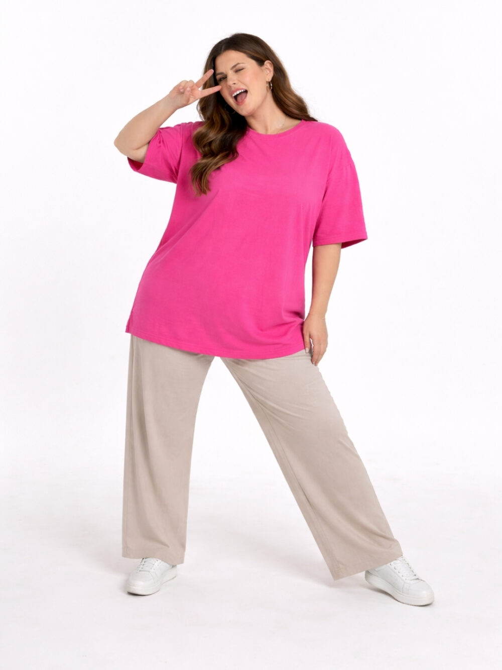 WearOne Pink Oversized Cotton T-Shirt for Women WearOne Women's Oversized Cotton T-Shirt in Pink