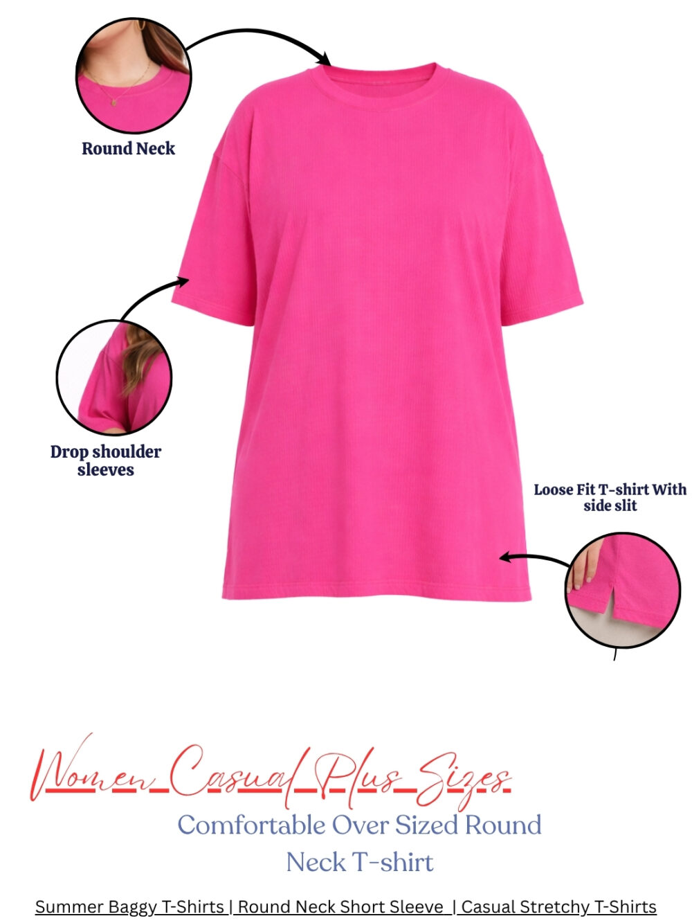WearOne Pink Oversized Cotton T-Shirt for Women WearOne Women's Oversized Cotton T-Shirt in Pink